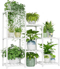 Bamworld Indoor Plant Stand Outdoor White Shelf Bamboo Plant Table for Multiple Plants 3 Tiers 7 Pots Ladder Holder Pot Window Garden Balcony Living Room by Bamworld