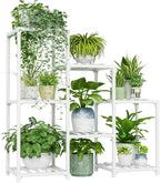 Bamworld Indoor Plant Stand Outdoor White Shelf Bamboo Plant Table for Multiple Plants 3 Tiers 7 Pots Ladder Holder Pot Window Garden Balcony Living Room by Bamworld