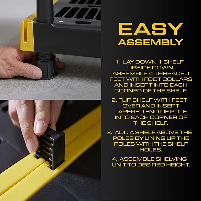 BLACK & YELLOW 4-Tier Heavy Duty Plastic Storage Shelves that Support up to 100lbs/shelf, Organization and Storage, Weather-Resistant Design, Easy Assembly, Made in The USA (55H x 24W x 20D) - Image 6