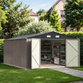Patiowell 10x14 FT Outdoor Storage Shed, Large Metal Garden Shed with Lockable Door and Sloping Roof, Outside Steel Utility Tool Sheds for Backyard Lawn Garden Patio, Brown by Patiowell