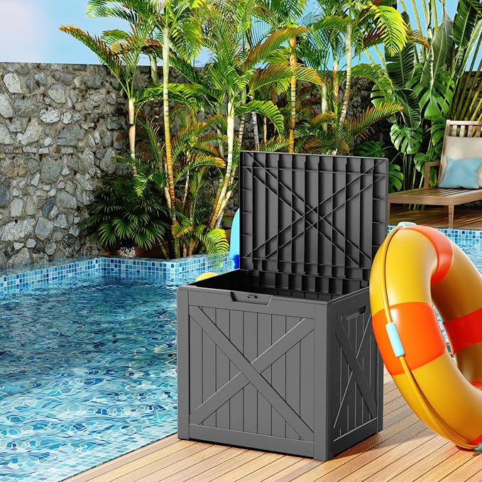 38 Gallon Outdoor Deck Box, Lockable Waterproof Outdoor Storage Boxes For Garden Tools,Indoor Cushions,Accessories Outside Storage Resin Weatherproof Container(Black) - Image 3