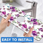 Watercolor Purple Flowers Faucet Absorbing Mat Splash Guard Draining Mat Fast - Image 6