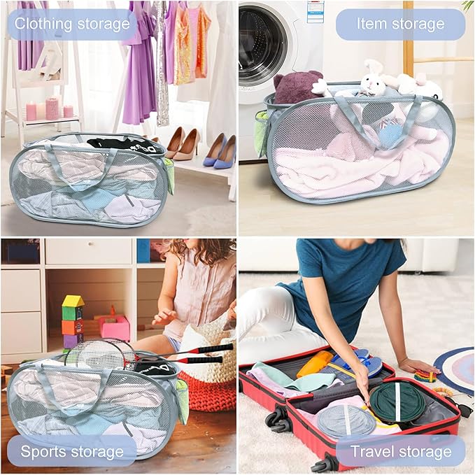 4PCS Mesh Laundry Hamper, Collapsible Laundry Baskets, 75L Large Foldable Dirty - Image 4