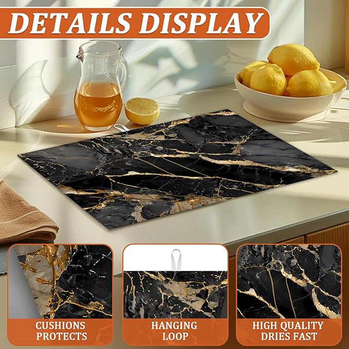 Black Grey Gold Marbling Dish Drying Mat - Image 3