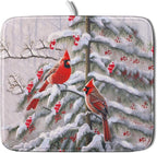 Red Birds Dish Drying Mat Winter Berry Dish Drainer Mats Absorbent Reversible by Giwawa