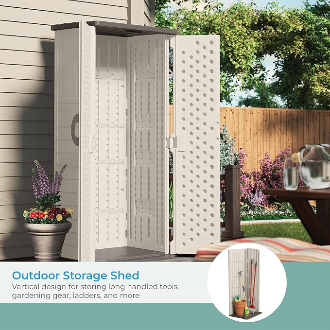 Suncast Vertical Outdoor Storage Shed with All-Weather Construction, Vanilla - Image 3