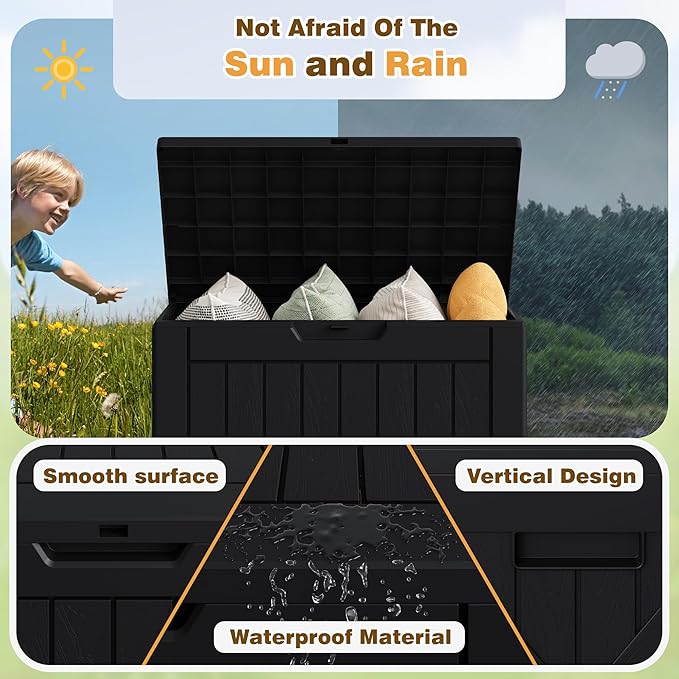 Flamaker Resin Deck Box 40 Gallon Waterproof Outdoor Indoor Storage Box Imitation Wood Resin for Patio Furniture Garden Tools and Pool (Black) - Image 6