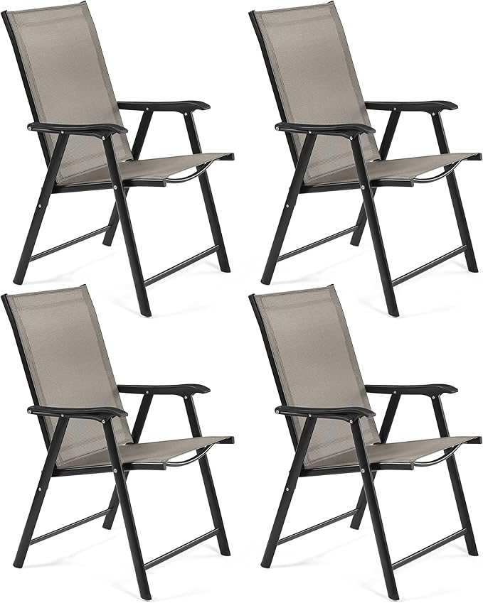 Yaheetech Outdoor Patio Chairs Set of 4, Portable Dining Chairs with Armrests for Camping, Lawn Yard Beach, Folding Outdoor Chairs 4-Pack with Metal Frame, Brown by Yaheetech