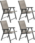 Yaheetech Outdoor Patio Chairs Set of 4, Portable Dining Chairs with Armrests for Camping, Lawn Yard Beach, Folding Outdoor Chairs 4-Pack with Metal Frame, Brown by Yaheetech