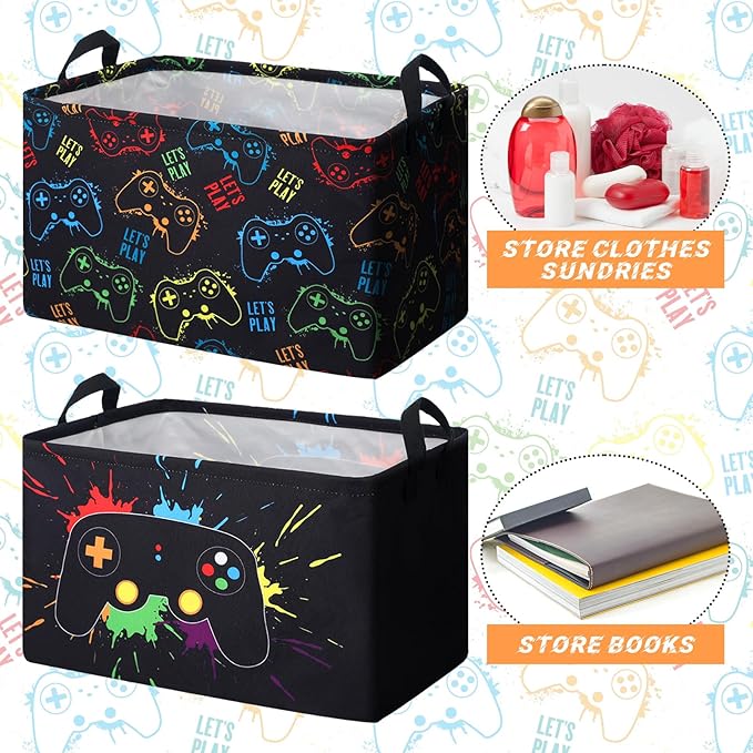 2 Pcs Rectangle Gamer Laundry Basket Hamper Foldable Kids Laundry Baskets Boys - Image 4