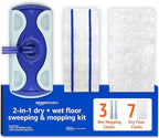 Amazon Basics Wet & Dry Sweeper Kit, 1 Sweeper Handle, 7 Heavy Duty Dry Floor by AmazonBasics