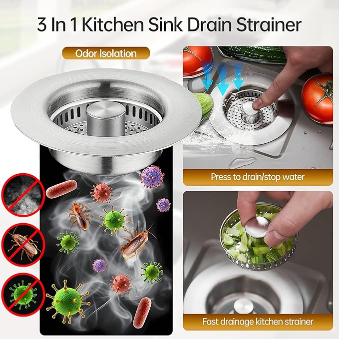 YYKBZ 3 in 1 Kitchen Sink Drain Strainer， Stainless Steel Pop Up Sink Stopper， - Image 5