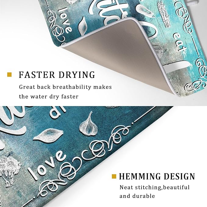 Blue Grey Dish Drying Mat 18x24 Inch Cooking Delicious Absorbent Drying Pad - Image 3