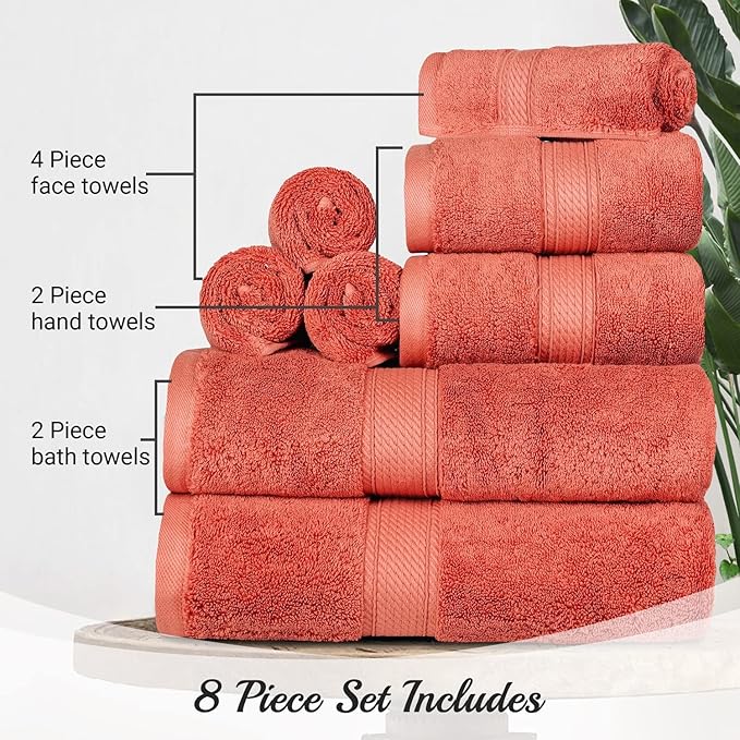 SUPERIOR Egyptian Cotton Pile 8 Piece Towel Set, Includes 2 Bath, 2 Hand - Image 7
