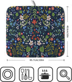 Flower Floral Dish Drying Mat Microfiber Navy Blue Absorbent Drying Pad - Image 2