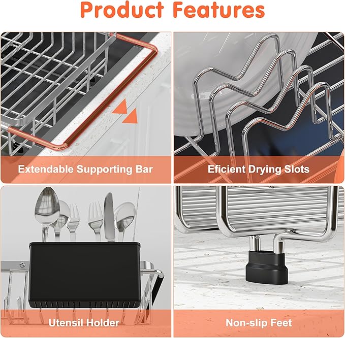 Small Expandable Over The Sink Dish Drainer Drying Rack In Stainless Steel Metal - Image 7