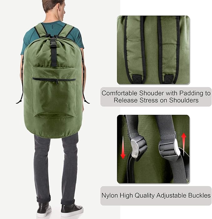 BeeGreen Moss Green Laundry Backpack Bag w Adjustable Shoulder Straps String - Image 4