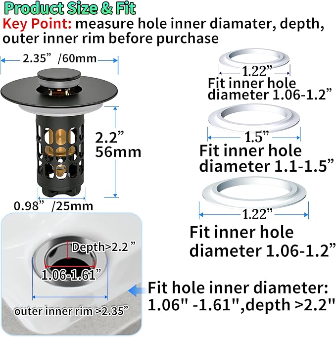 Sink Stopper Bathroom Drain, Universal Bathroom Sink Drain Strainer - Image 6