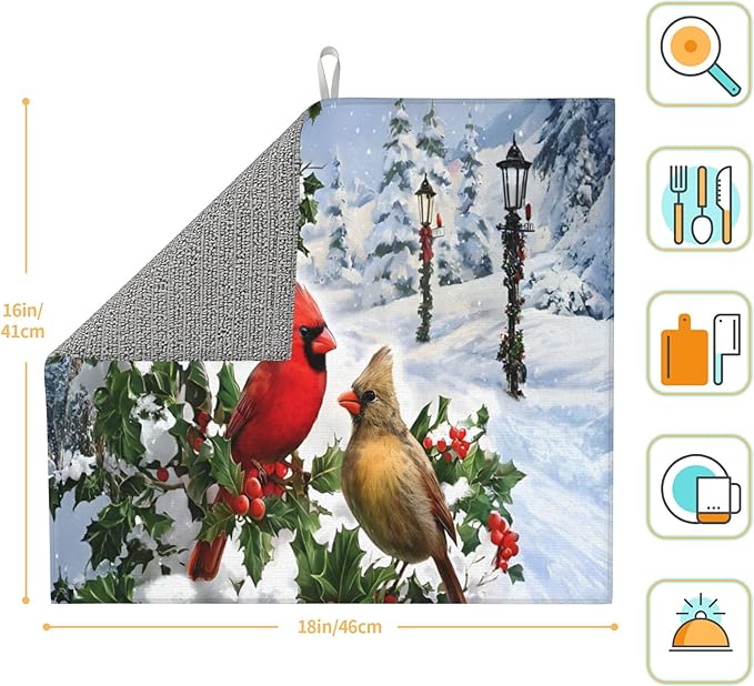 Winter Cardinal Birds Dish Drying Mat - Image 4