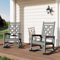 GarveeLife Outdoor Rocking Chair Set of 2, HDPE Weather Resistant Patio Rocking Chair Porch Rocker with Wood Texture & 380 LBS Support for Deck, Pool, Backyard, Gray by GarveeLife