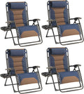 Zero Gravity Chair Set of 4 Oversized Padded Recliner with Adjustable Headrest & Cup Holder - 600D Oxford Folding Lounge Chair for Outdoor Camping, Patio, Poolside (Brown & Blue) by Unknown