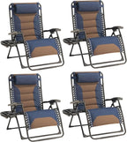 Zero Gravity Chair Set of 4 Oversized Padded Recliner with Adjustable Headrest & Cup Holder - 600D Oxford Folding Lounge Chair for Outdoor Camping, Patio, Poolside (Brown & Blue) by Unknown