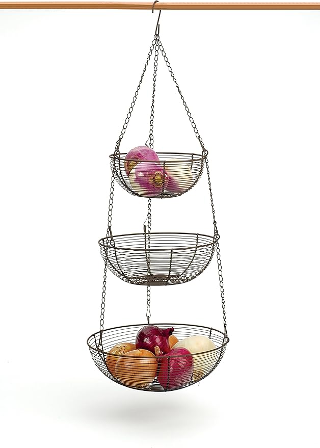 RSVP International Hanging Storage Collection 3-Tier Baskets, Bronze Woven Wire - Image 2