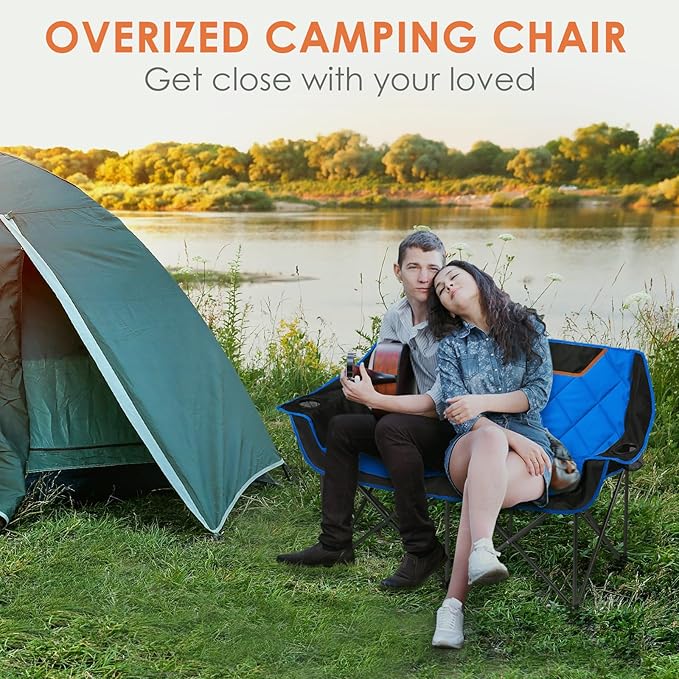EMERIT Double Camping Chair Oversized Padded for Adults, Heavy Duty Folding Loveseat for Outdoor, Camping, Beach, Lawn, Concert 650LB - Image 7