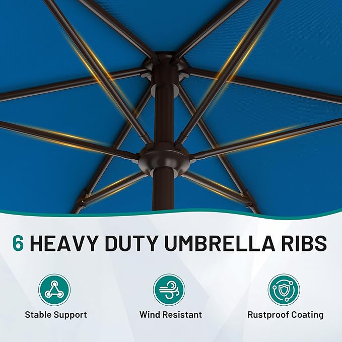 AreShark 7.5FT Patio Umbrella Table Market Umbrella with 6 Sturdy Ribs, Button Tilt/Crank Heavy-Duty Round Outdoor Umbrellas for Garden, Deck, Backyard,and Pool, Royal Blue - Image 5