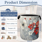 Butterfly Flowers Laundry Basket, Foldable Oxford Cloth Red Laundry Hamper - Image 2