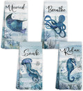 Nautical Hand Towels, Coastal Beach Bathroom Decor, Manta Ray Octopus Jellyfish by Unknown