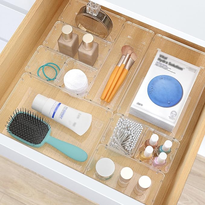 13 PCS Clear Plastic Drawer Organizers Set, 4 Size Desk Drawer Organizer Trays - Image 5