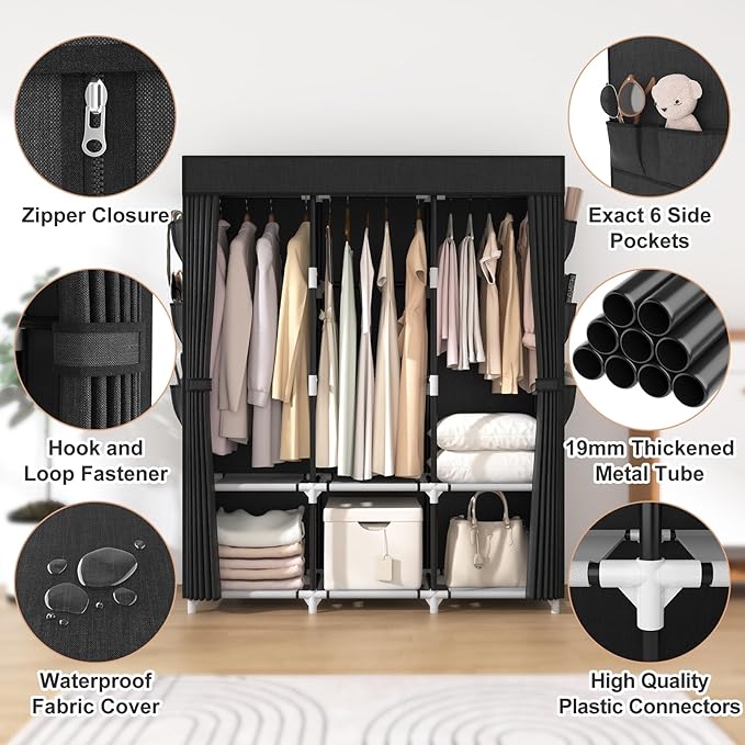 VTRIN Portable Closet for Hanging Clothes 52 Inch Wide Portable Wardrobe Closet - Image 4