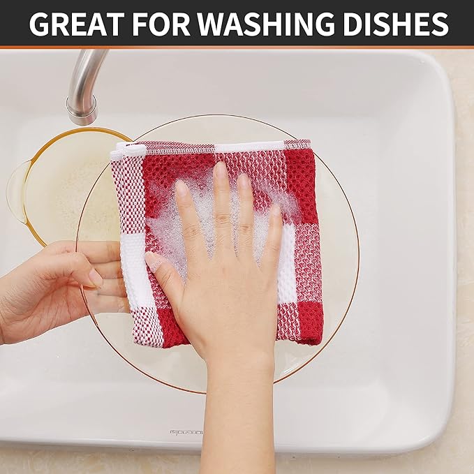 Homaxy 100% Cotton Waffle Weave Check Plaid Dish Cloths, 12 x 12 Inches - Image 6