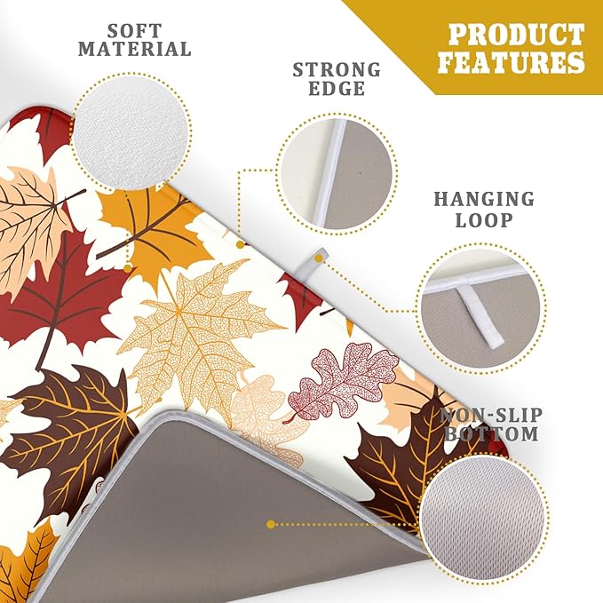 Giwawa Maple Leaf Dish Drying Mat Large 18x24 inches Fall Autumn Colorful - Image 4