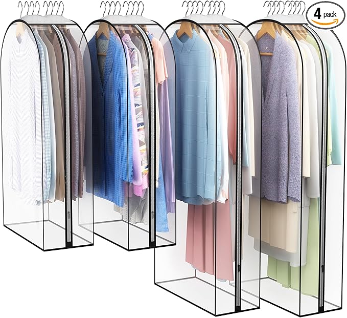 Clear Garment Bag for Hanging Clothes 10” Gusseted, Suit Bags for Open Closet by Liuoud