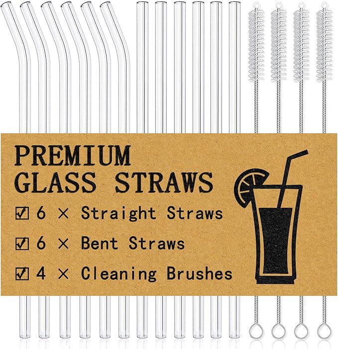Piteno® 16-Pack Reusable Glass Straws, Milkshakes by Piteno