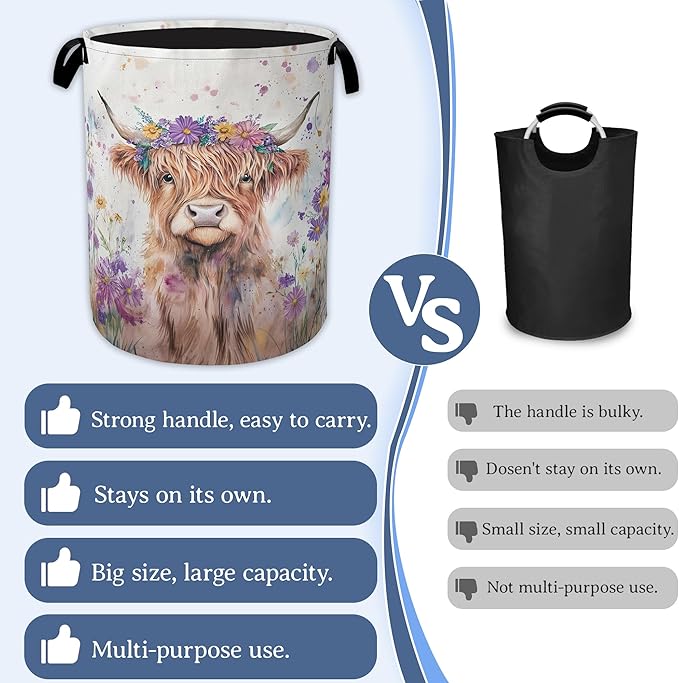 Highland Cow Laundry Basket, Foldable Oxford Cloth Flower Funny Laundry Hamper - Image 3