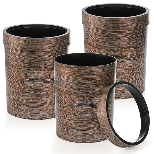 3 Pack Vintage Small Trash Can, 1.7 Gallon Plastic Round Wastebasket, Hipsteen by Noamus