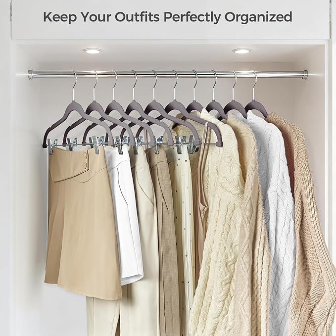 HOUSE DAY Velvet Hangers with Adjustable Clips 30 Pack, Non-Slip Suit Organizer - Image 8