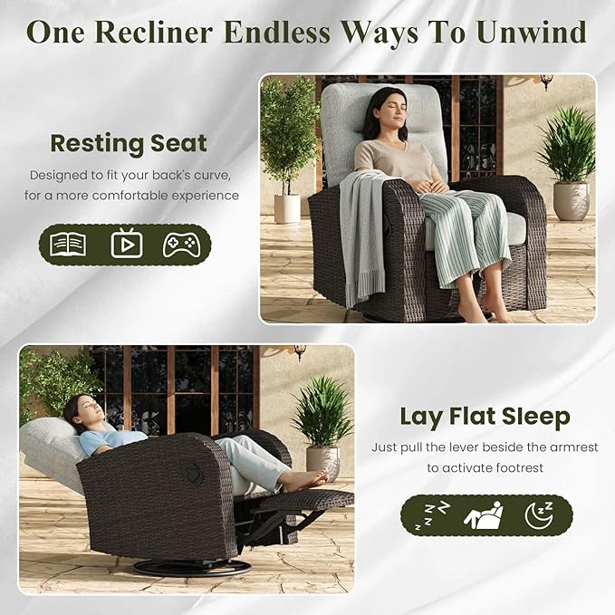 LayinSun Oversized Wicker Outdoor Swivel Glider Recliner with Adjustable Backrest & Footrest, Patio Reclining Lounge Chair - Image 5