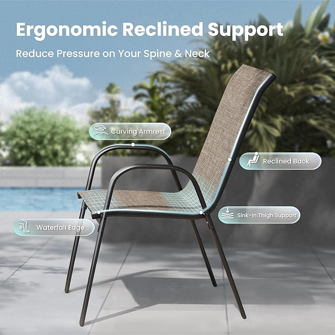 PHI VILLA Patio Chairs Set of 2, Outdoor Stackable Dining Chairs with E-Coating Metal Frame and Upgraded Textilene Fabric, All Weather Deck Chair 350 LBS Capacity for Porch Poolside Garden - Image 7