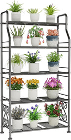 GIOTORENT Plant Stand Outdoor Indoor 5 Tier Metal Waterproof - 53.2" Plant Shelf for Patio, Balcony, Living Room, Large Capacity Tiered Plant Rack, Black by GIOTORENT