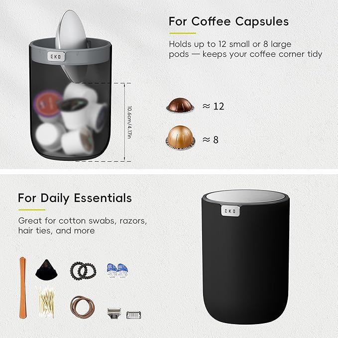 EKO Mini Desk Trash Can with Swing-Top Lid 0.4 Gallon Small Table Round - Image 2