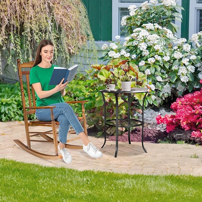 VINGLI Wooden Rocking Chair, Outdoor Chair with 450 lbs Support, Relaxing Rocker with Solid Wood High Back Seat Reclining Seat for Deck, Garden, Backyard, Porch, Indoor or Outdoor Use (Teak, 1PC) - Image 2