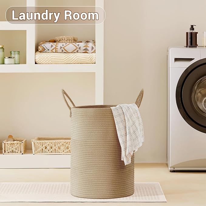 Tall Laundry Basket with Handles, 58L Portable Dirty Clothes Hamper, Boho - Image 6