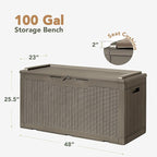 Flamaker Deck Box with Cushion 100 Gallon Waterproof Resin Storage Box with Air Rod Indoor Outdoor Lockable Storage Bench for Patio Furniture, Tools, Pool Accessories (Brown) - Image 6