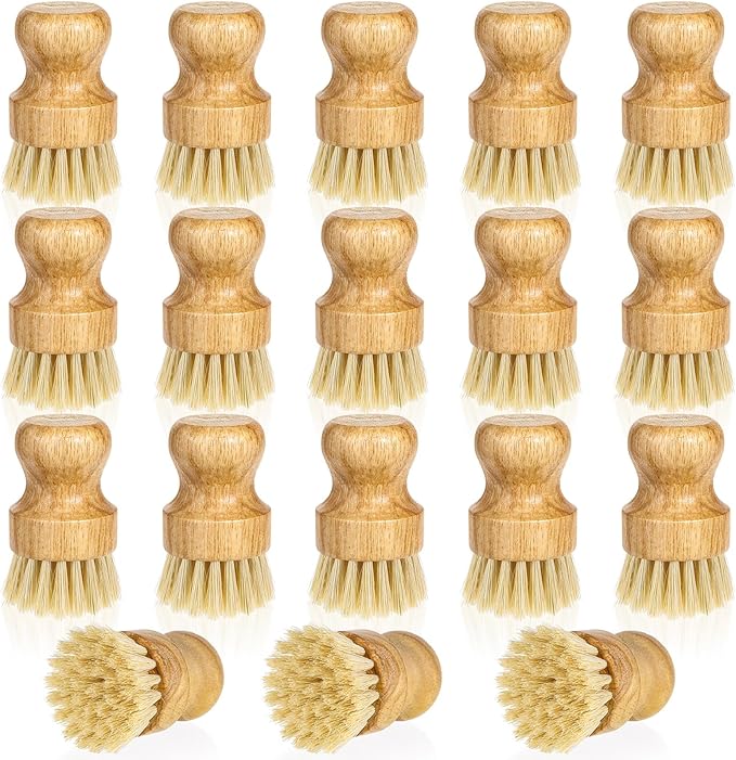 18 Pcs Bamboo Dish Scrub Brushes Kitchen Dishwashing Cleaning Brush Wooden - Image 7