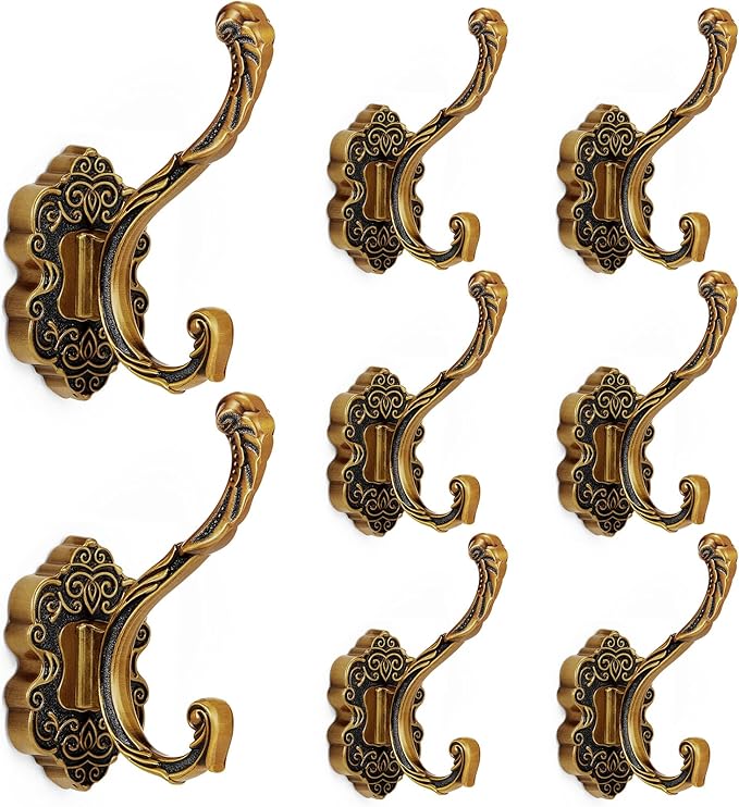 Zonon 8 Pcs Antique Gold Vintage Coat Hooks Decorative Towel Hooks by Zonon