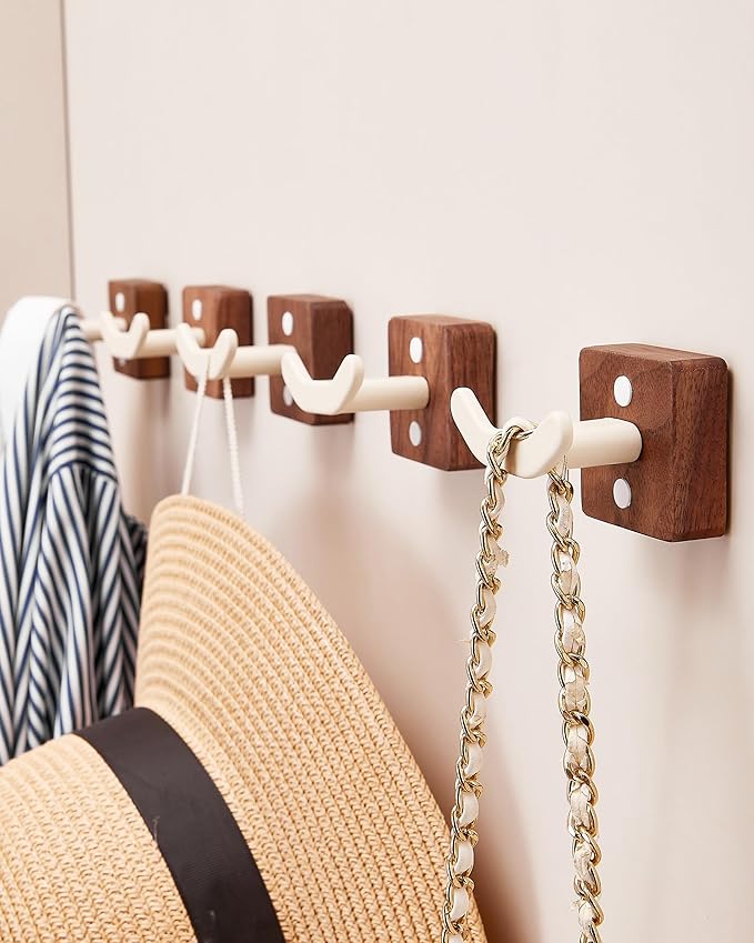 3 Pack White Wall Coat Hook Rack, Modern Coat Hooks Black Walnut Wood Black - Image 4